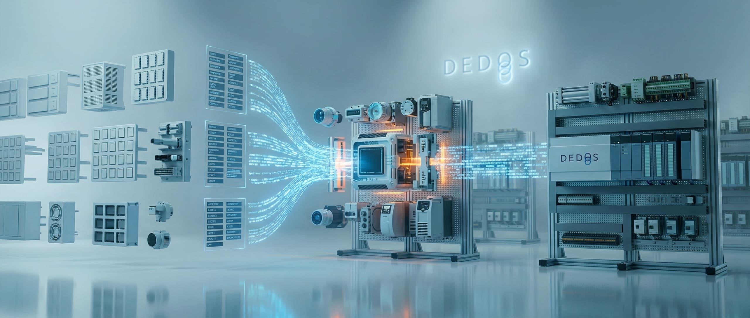 Automatische Code-Generierung für industrielle Steuerungen 3D-Visualisierung einer automatisierten Code-Generierung für industrielle Steuerungssysteme mit modularen Komponenten und Datenströmen